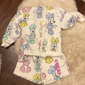 Zara Disney Minnie Mouse shorts and zippered sweatshirt